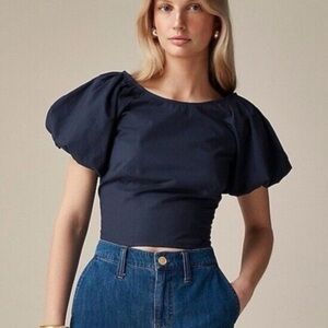 J. Crew Blue Puff Sleeve Crop Top